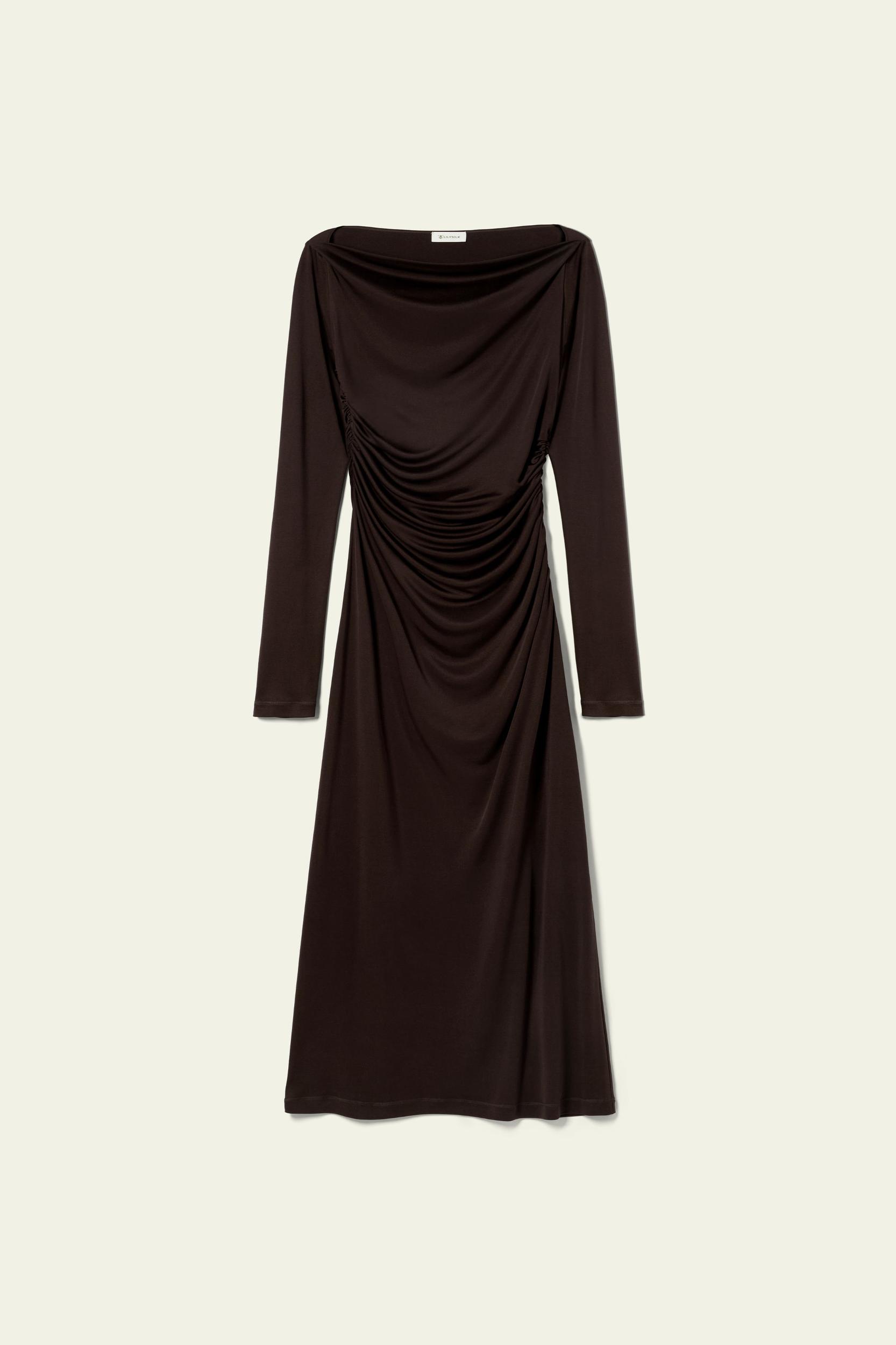 Elegant Silk Jersey Rouched Midi Dress Product Image