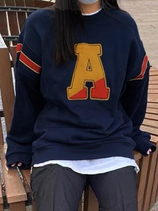 Contrast Color Patchwork Plush Embroidery Sweatshirt Product Image