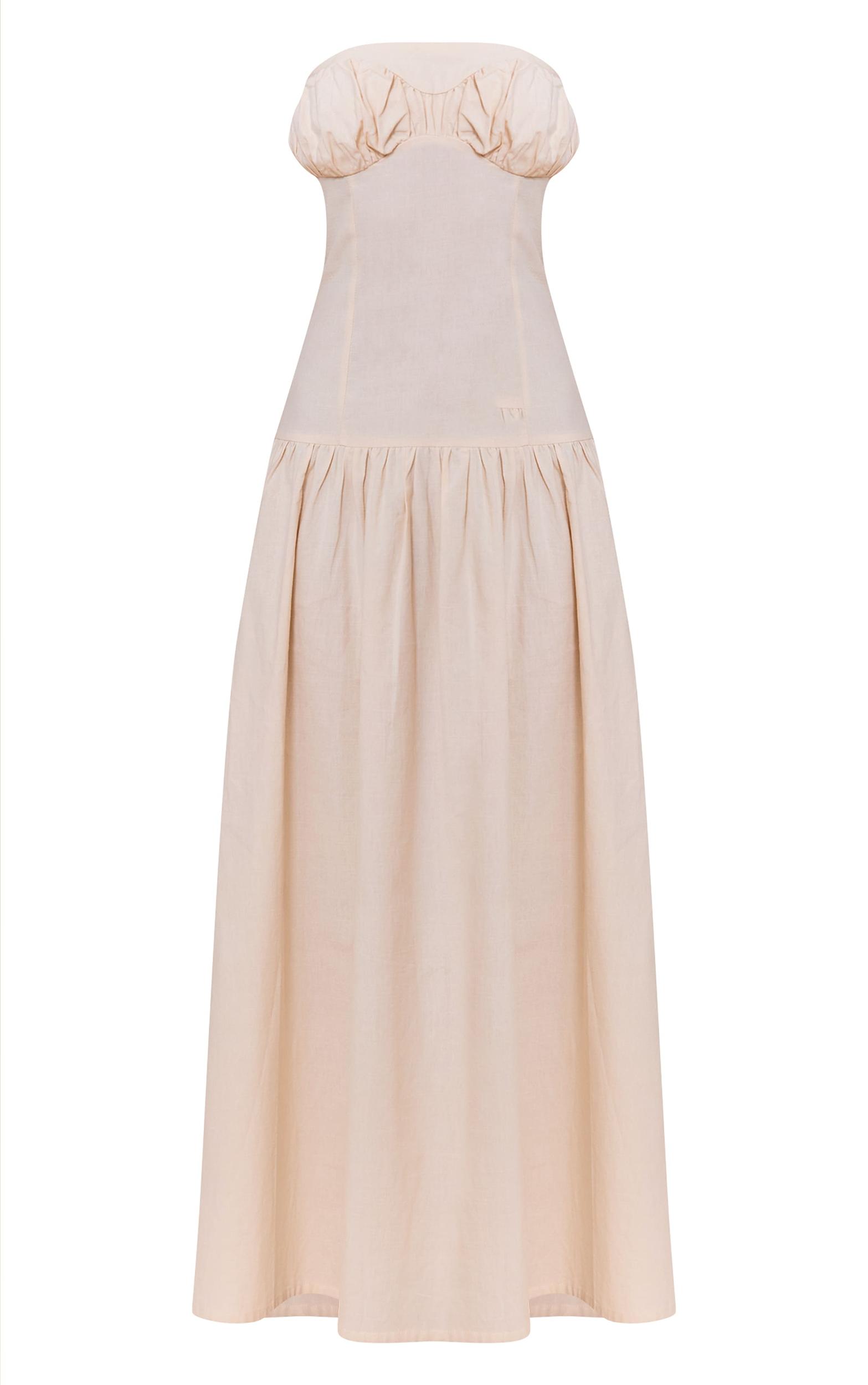 Sand Bandeau Bust Seam Detail Maxi Dress Product Image
