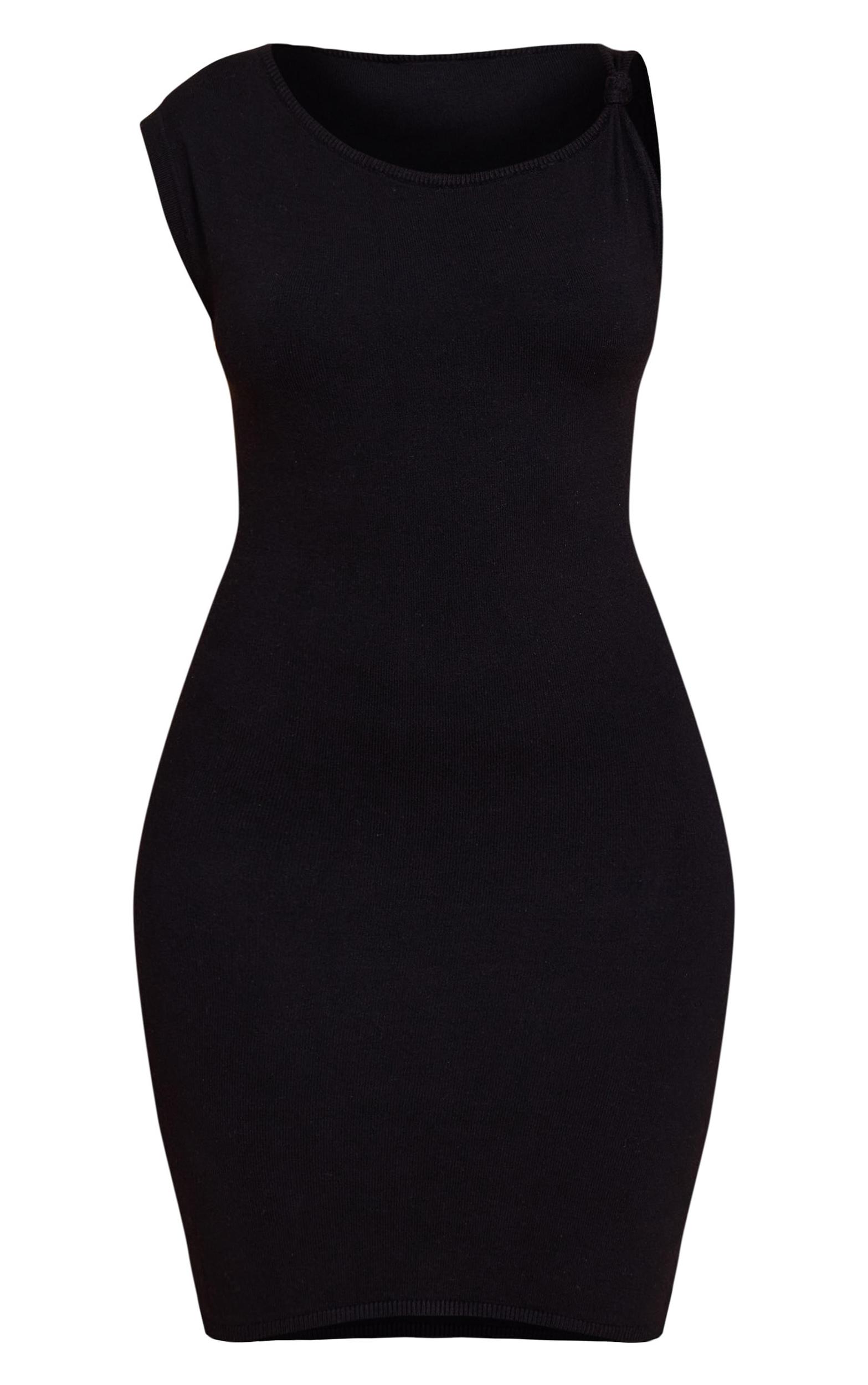 Black  Knit Asymmetric Knot Detail Mini Dress Product Image