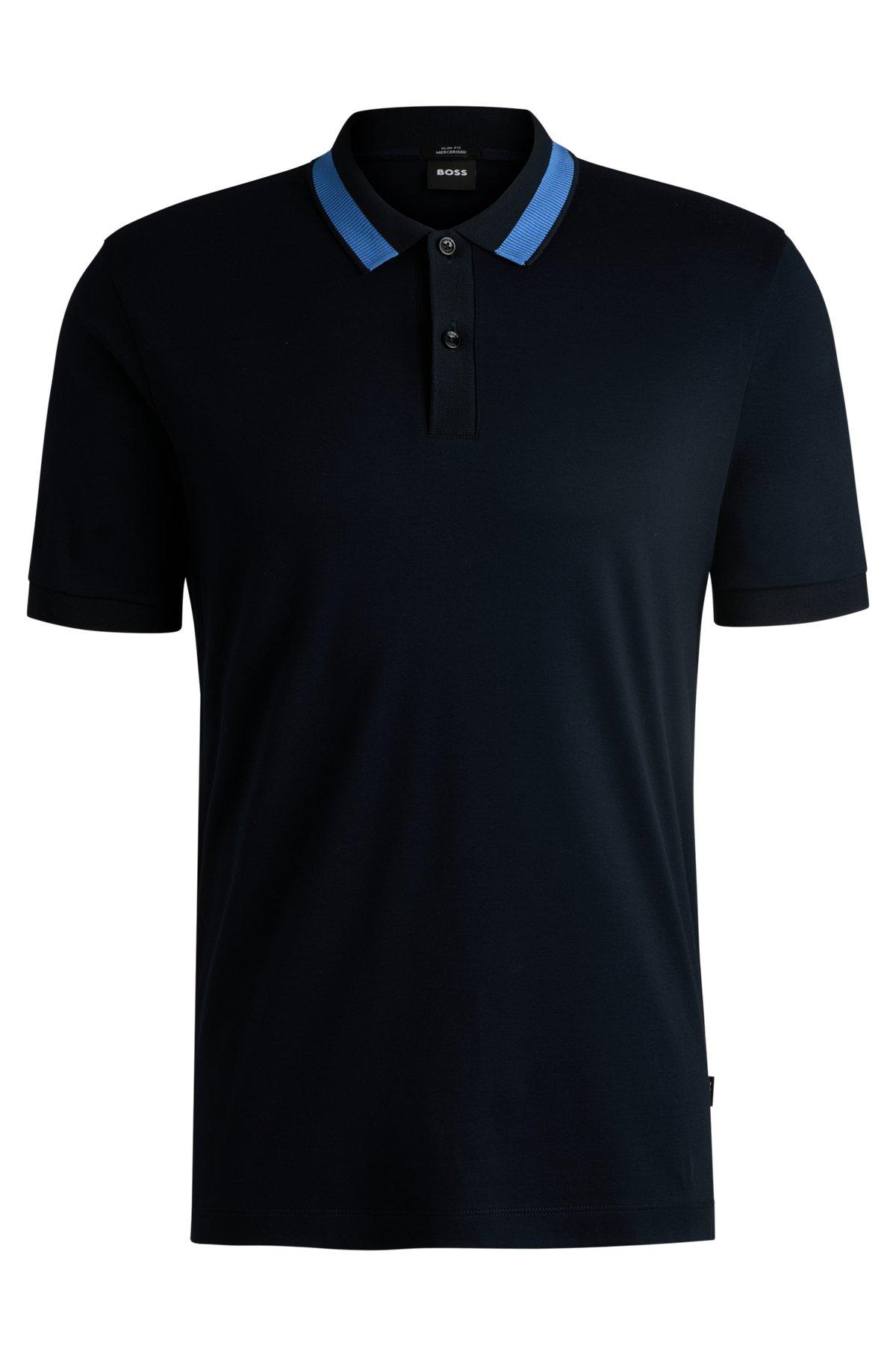 Mercerized-cotton slim-fit polo shirt with collar stripe Product Image