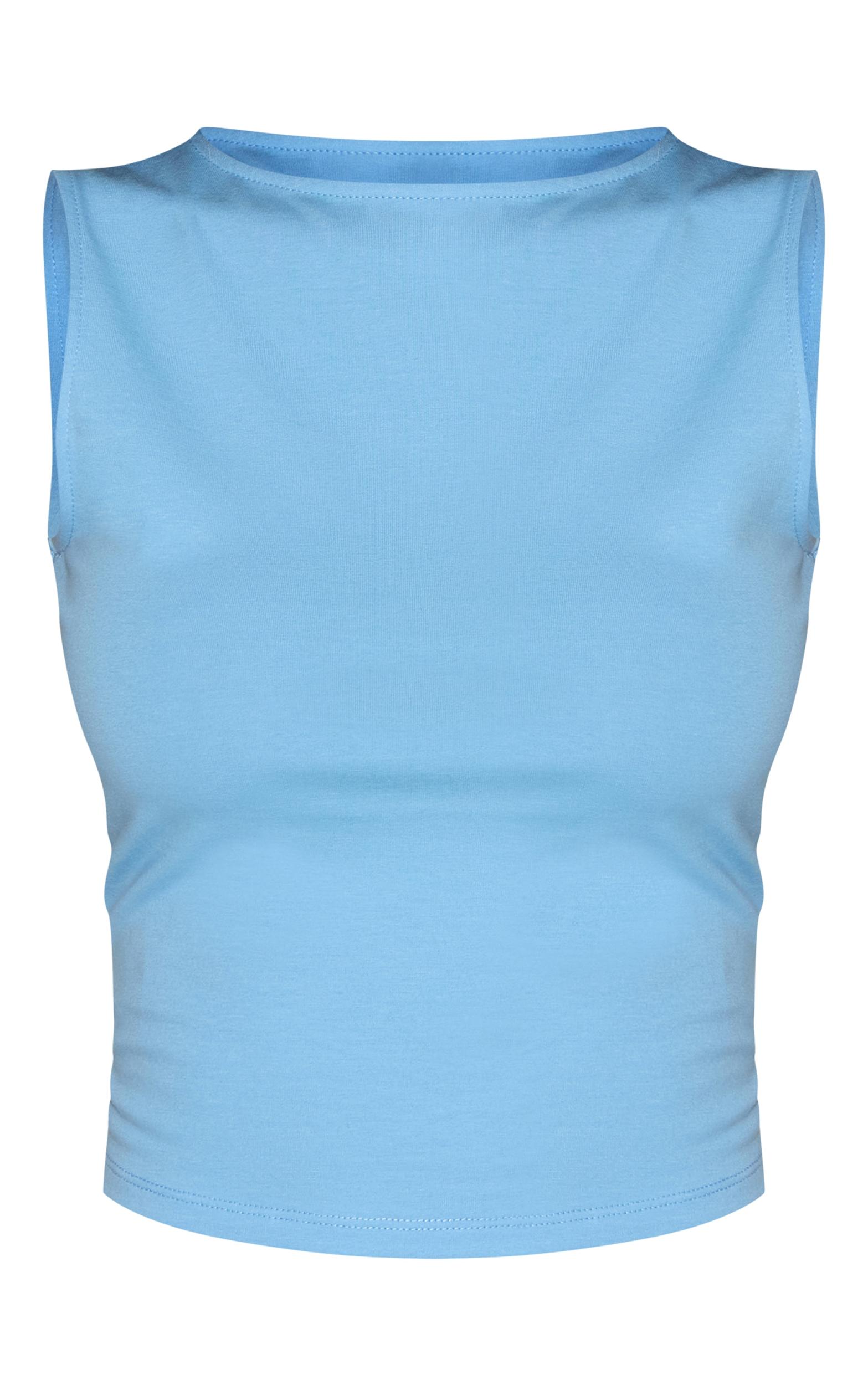 Sky Blue Soft Cotton Boat Neck Sleeveless Top Product Image