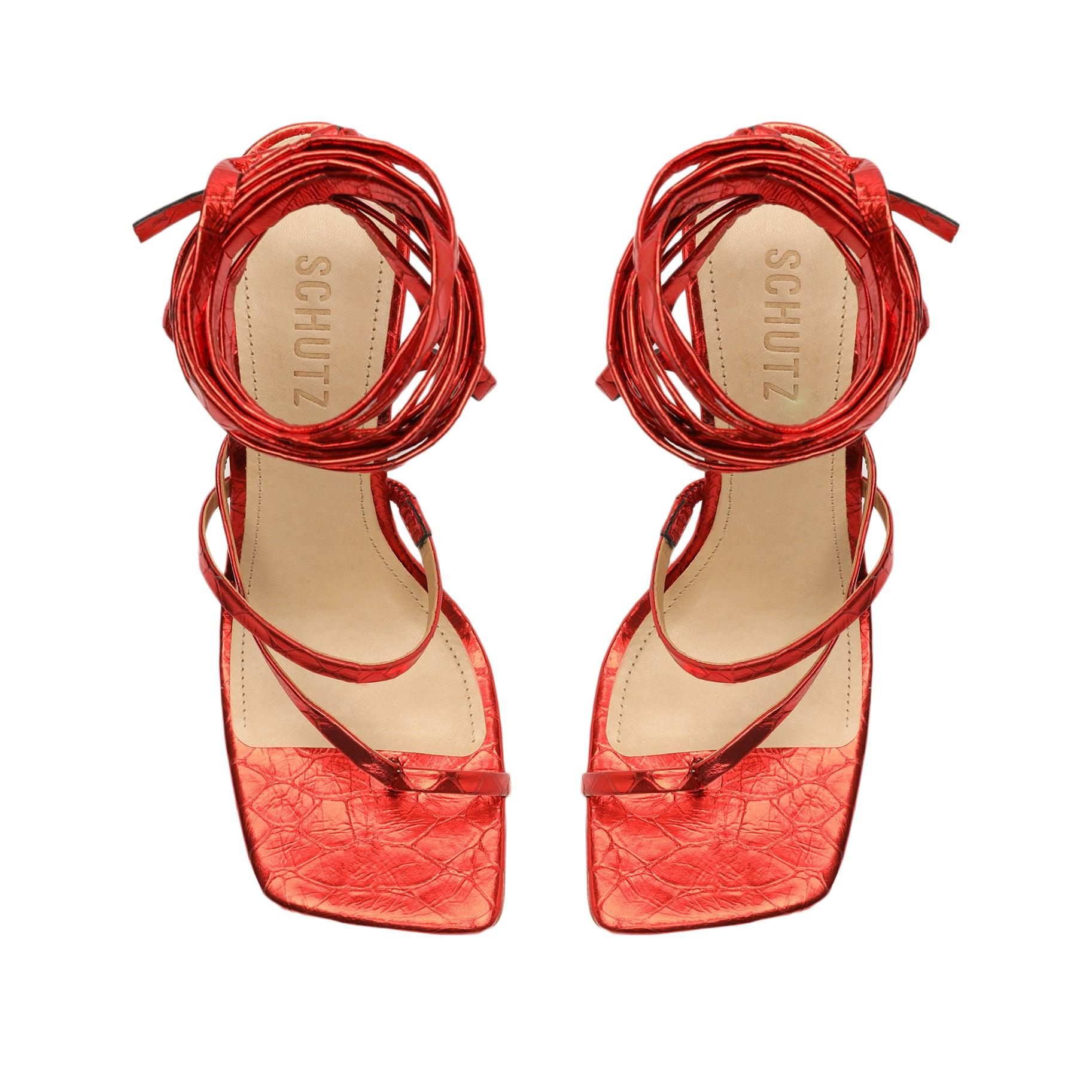 Lily Metallic Crocodile-Embossed Leather Sandal Product Image