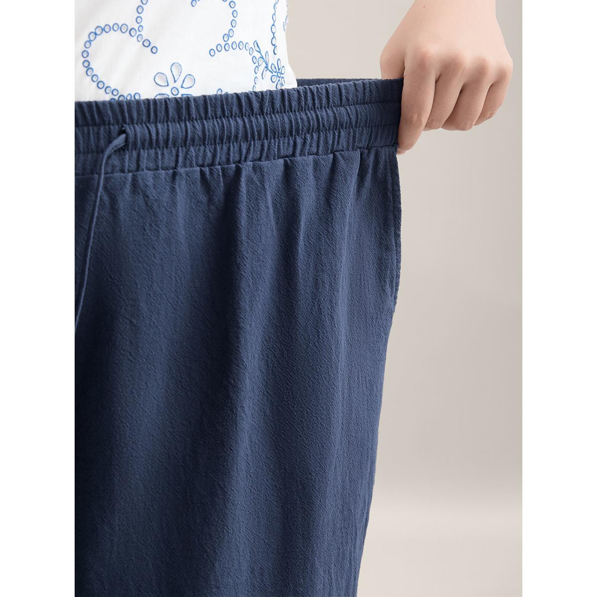 Plus Size Lace Cut-Out Straight-Leg Plain Pants Women Indigo Boho Straight Leg Mid Rise Vacation Pants BloomChic 22-24/3X Product Image