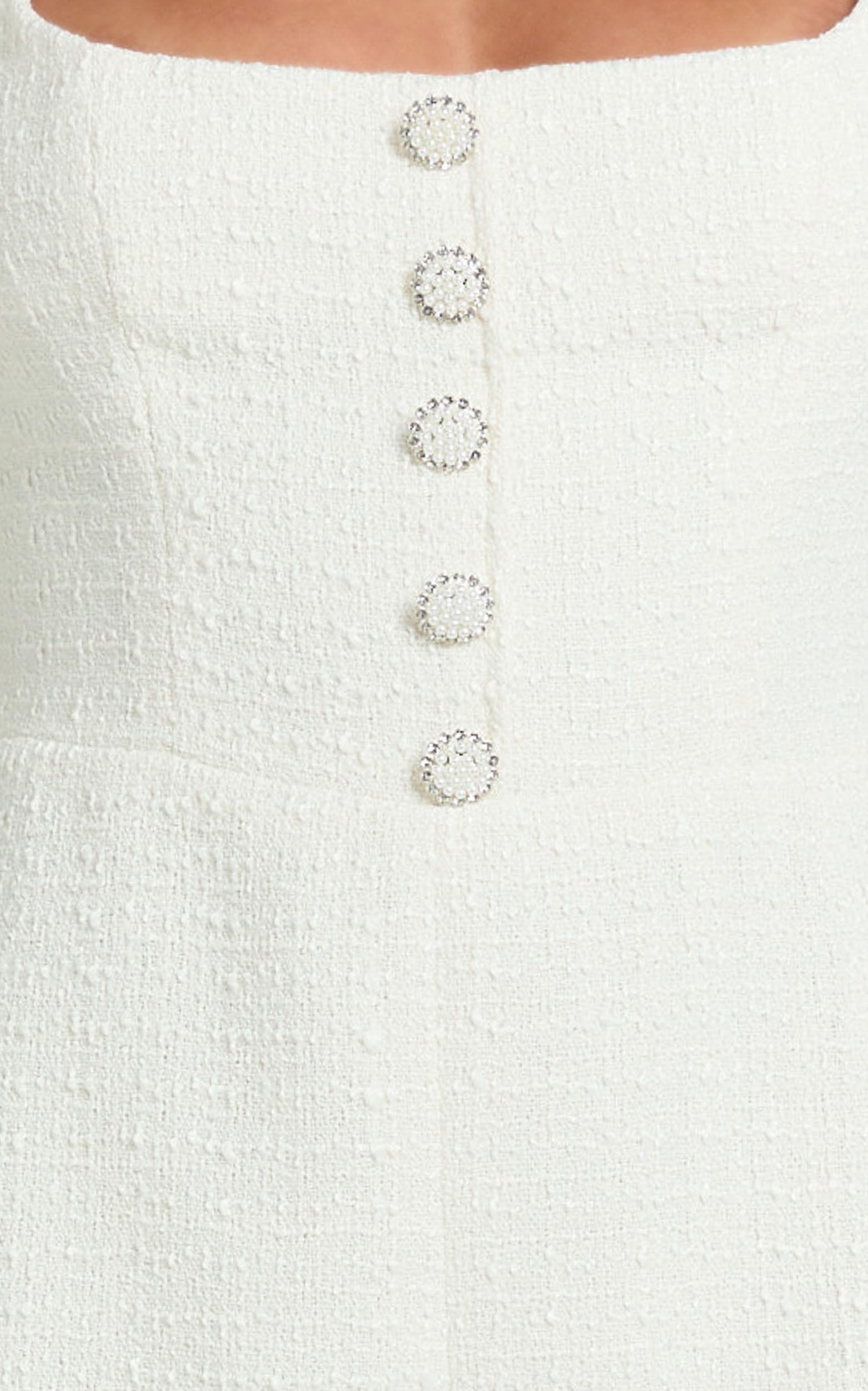 Brylee Playsuit - Scoop Neck Boucle Button Down Playsuit in Cream Product Image