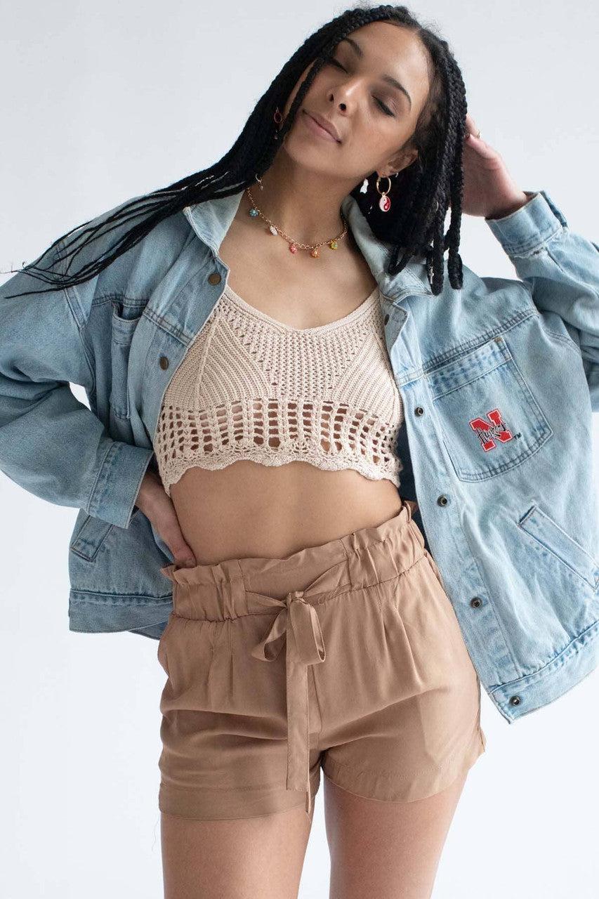 Beige Net Knit Crop Cami Product Image