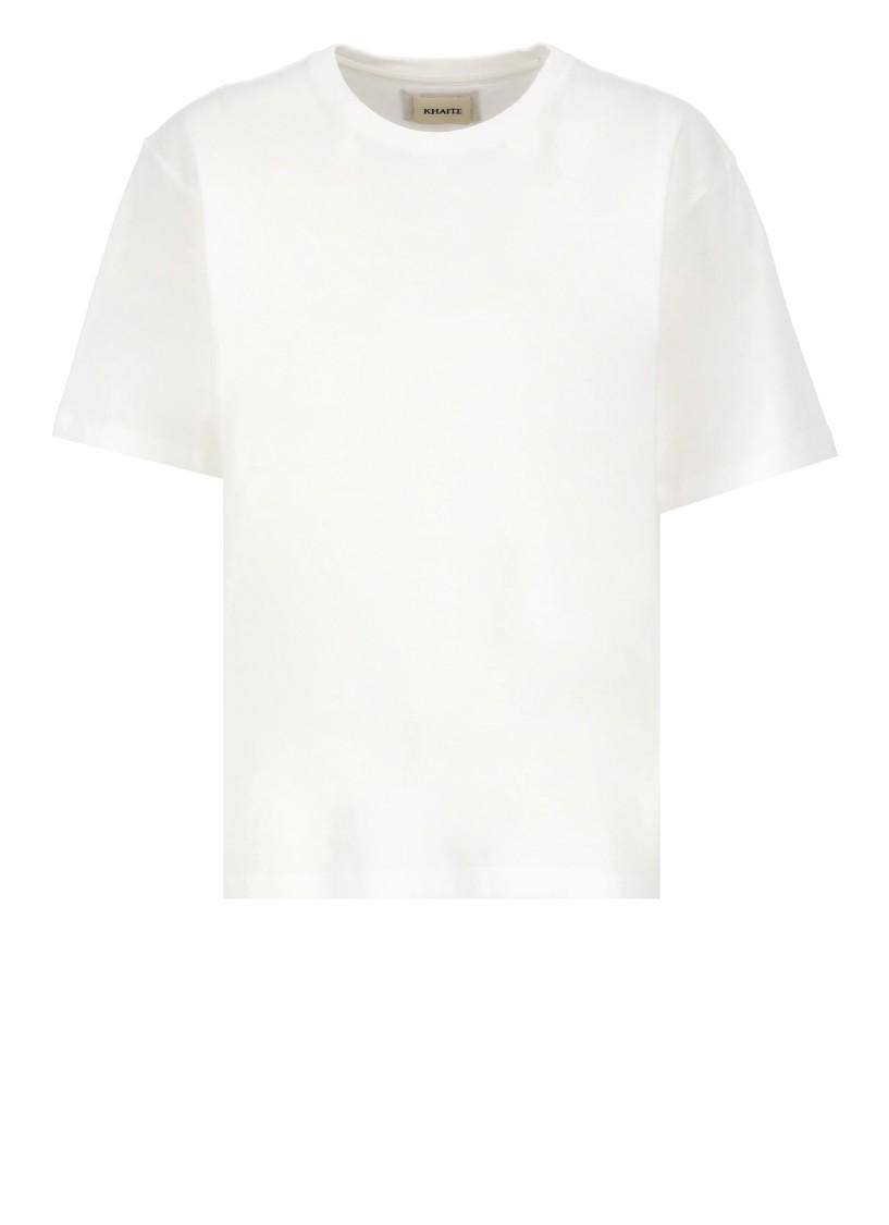 KHAITE Womens White Mae Brand-patch Cotton-jersey T-shirt In Cream Product Image