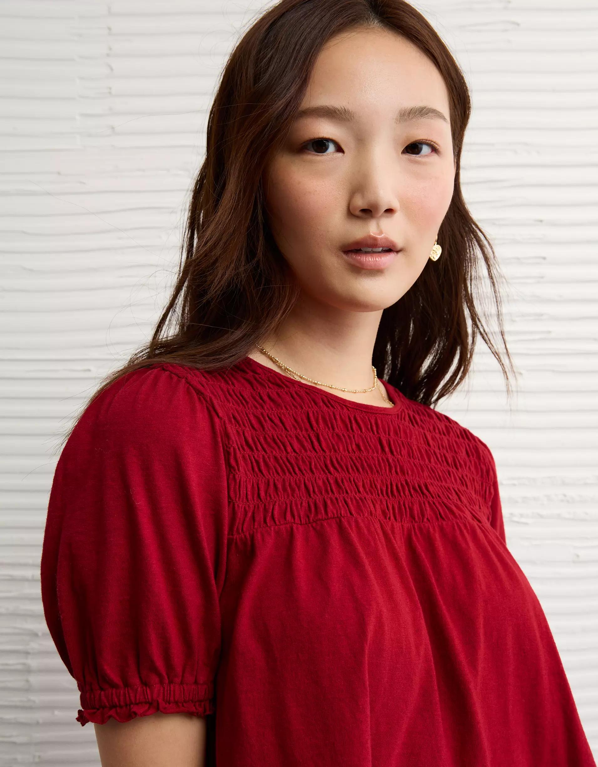 AE Sunchaser High Neck Puff Sleeve Smocked T-Shirt Product Image