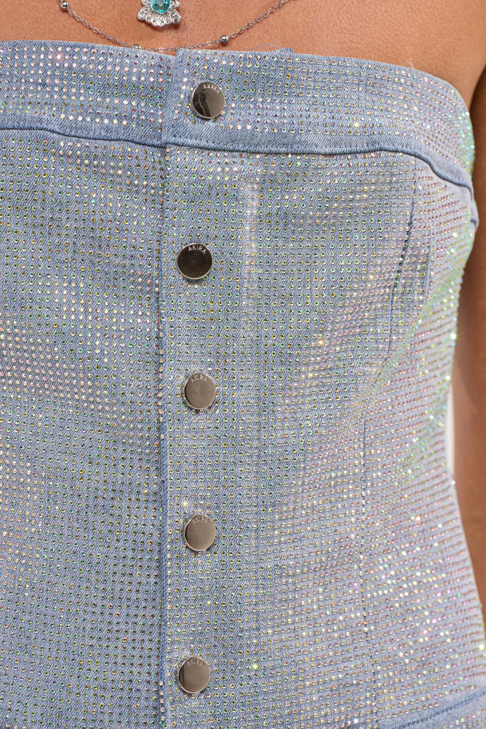 TOO FLY RHINESTONE DENIM JUMPSUIT Product Image