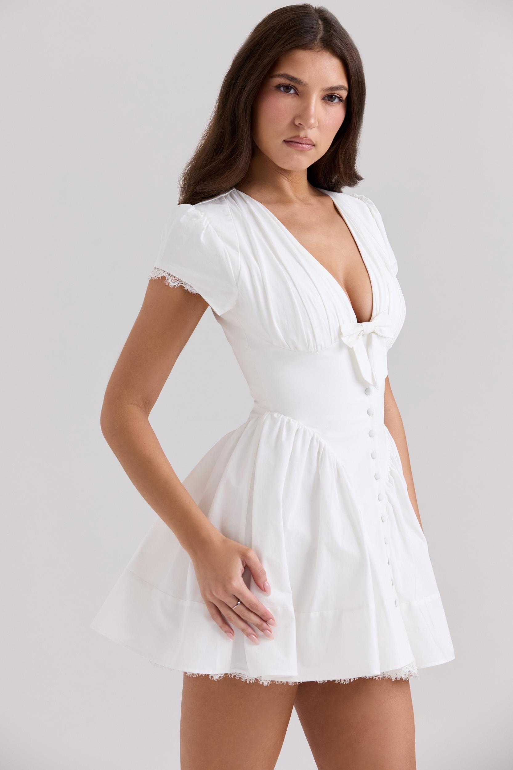 Emiliana  white stretch cotton mini dress Product Image
