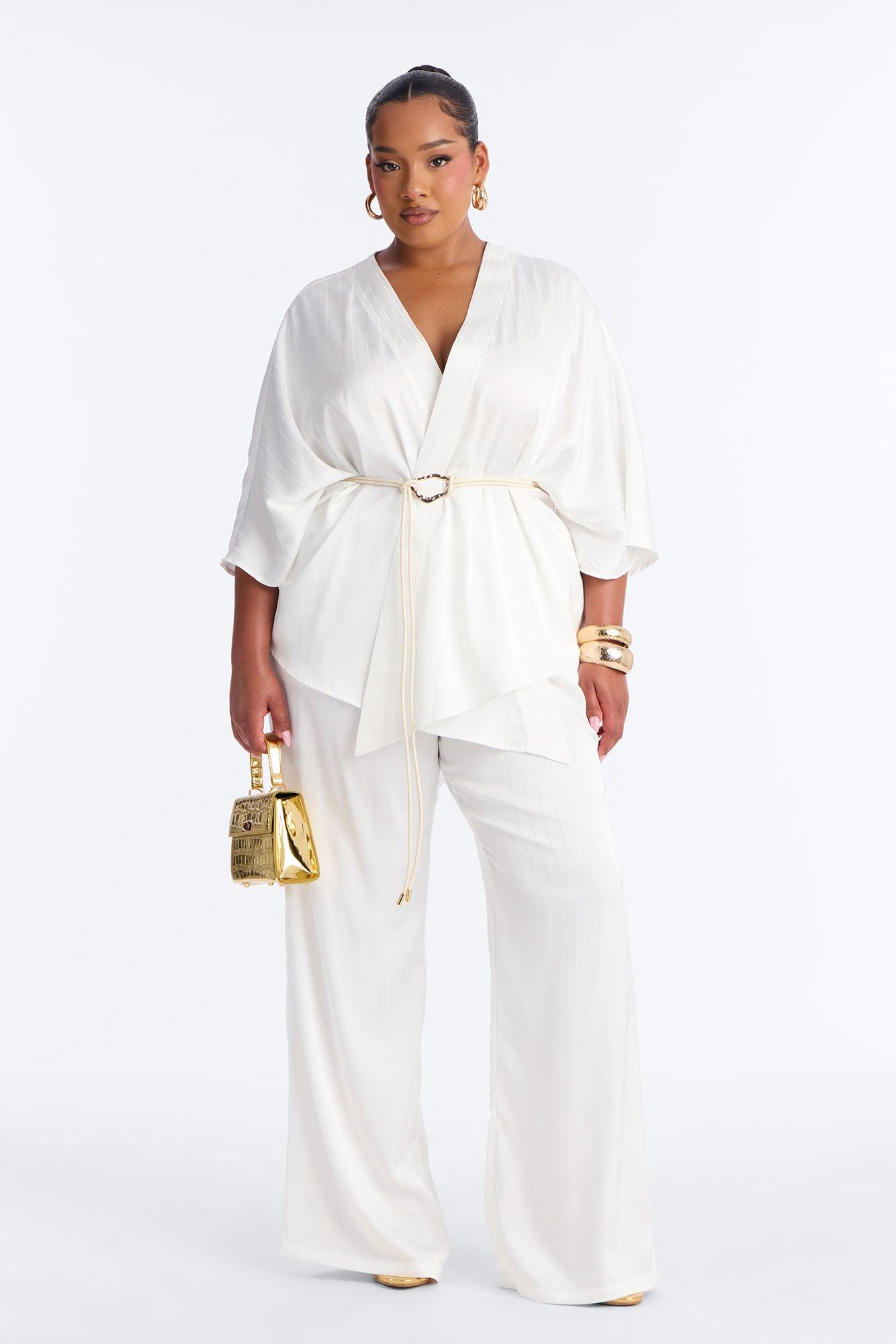 Draped In Elegance Satin 3 Piece Pant Set - Ivory Female Product Image