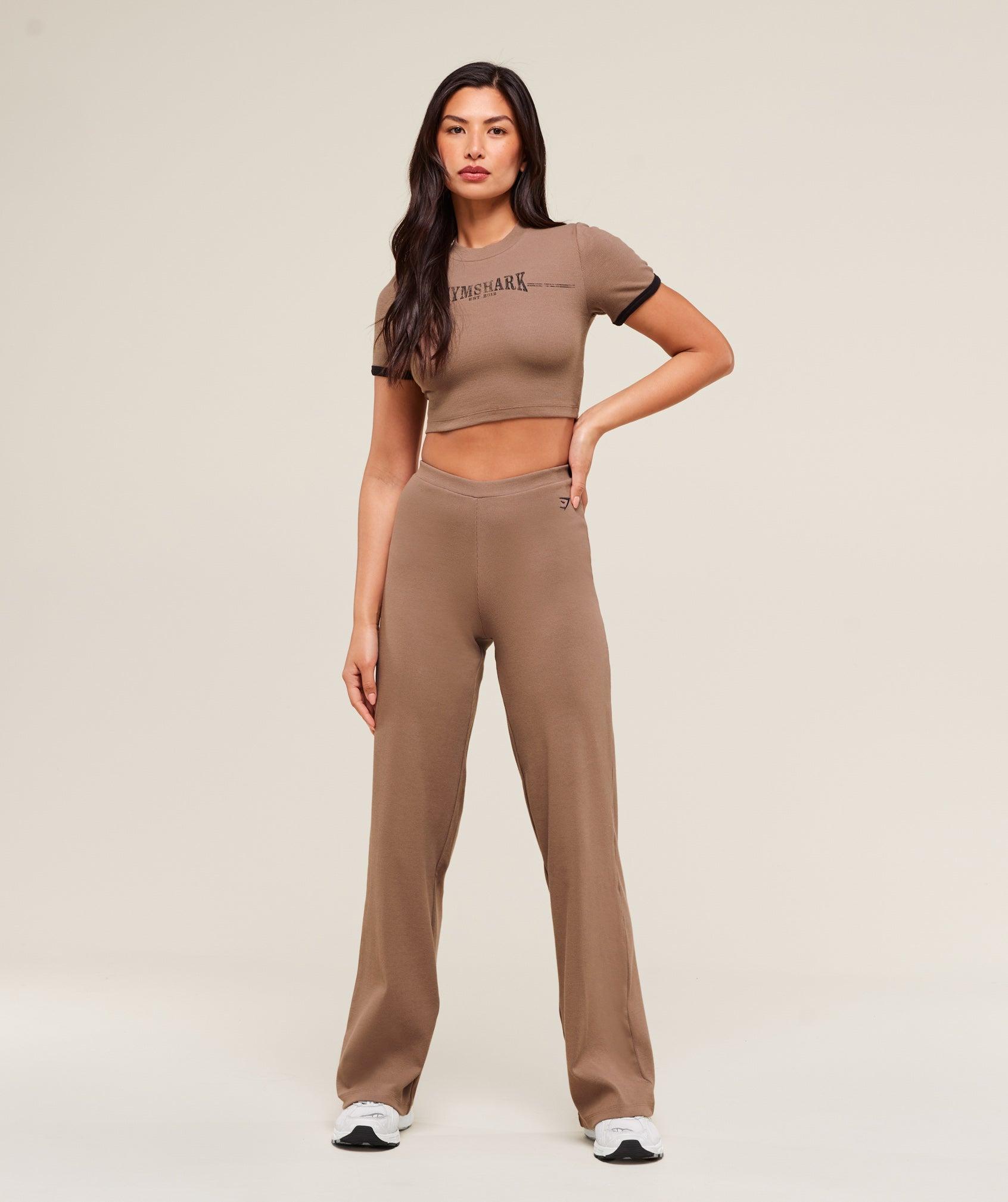 Gymshark Ribbed Cotton Crop Top - Mocha Mauve/Black Female Product Image