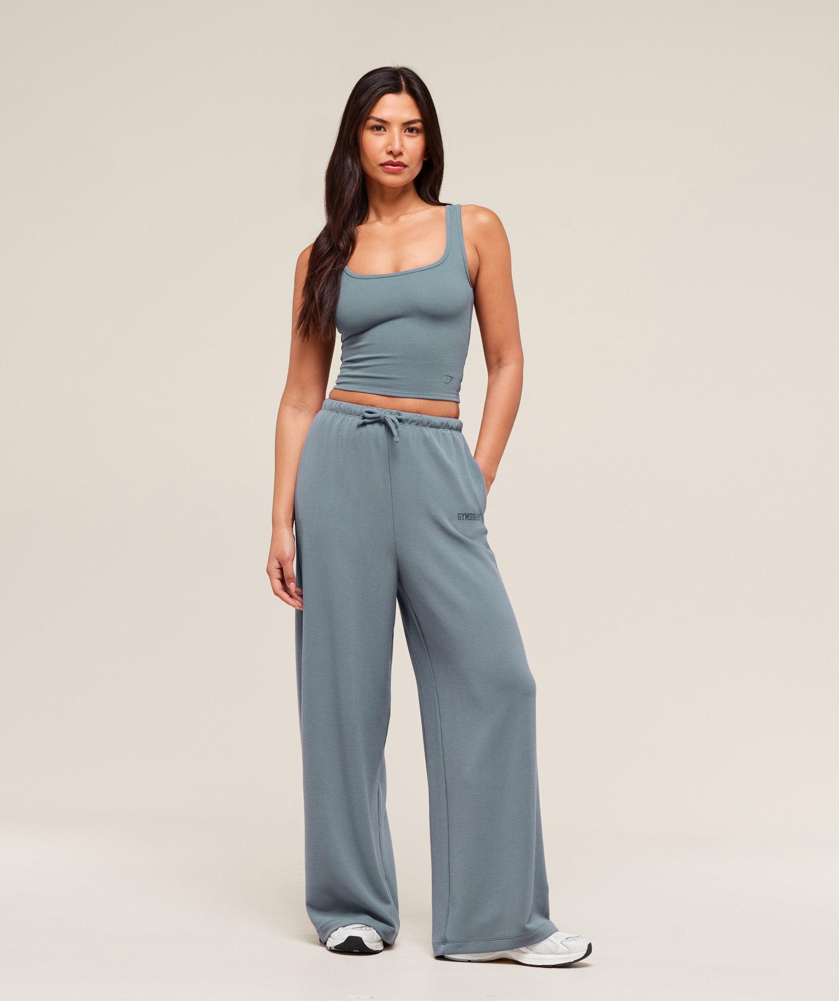 Gymshark Waffle Wide Leg Pants - Iron Blue Female Product Image