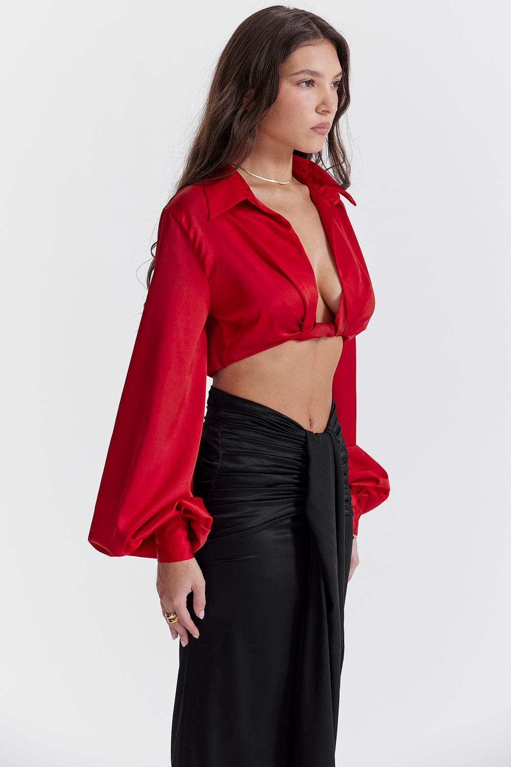 Laraine  cherry silk blouson top - sale Product Image