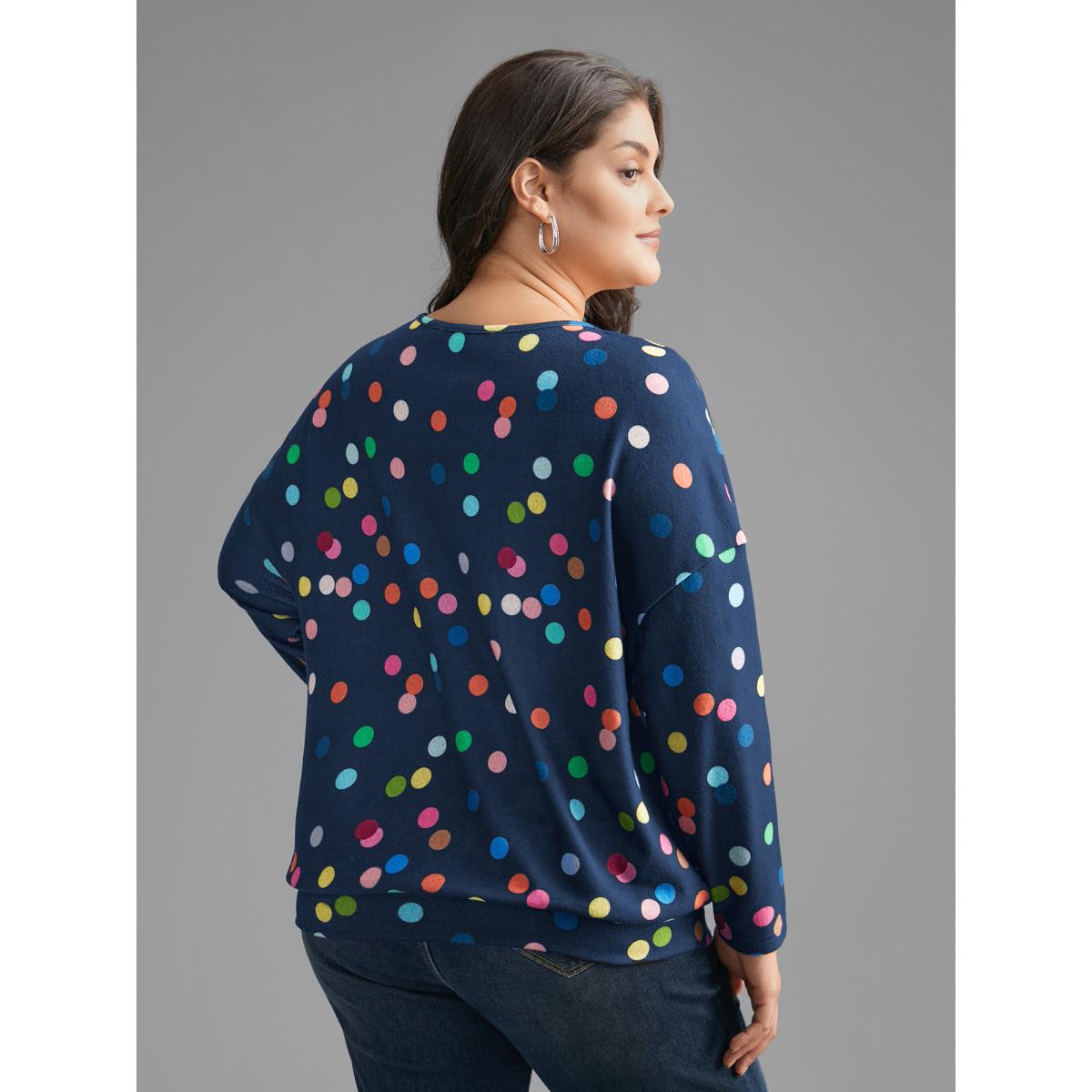 Plus Size Color Polka Dot Drop Shoulder T-Shirt Black Women Playful Contrast Round Neck Casual T-shirts BloomChic 28/5X Product Image