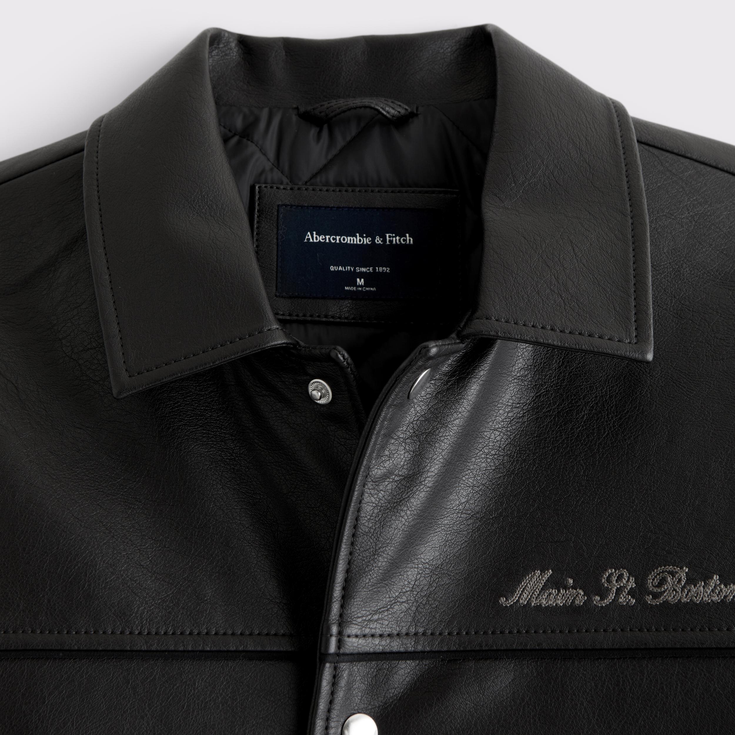 Vegan Leather Varsity Bomber Jacket Product Image