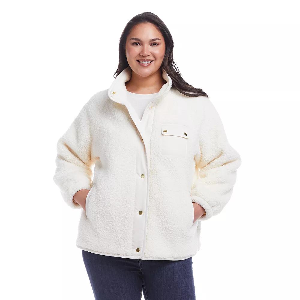Plus Size Weathercast Snap Front Bonded Sherpa Fleece Jacket, Women's, Size: 2XL, Ivory Product Image