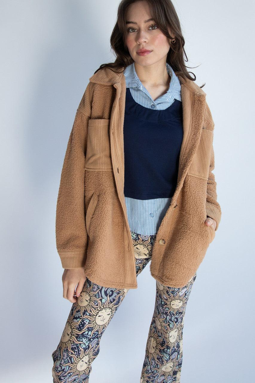 Camel Corduroy Trim Sherpa Jacket Product Image