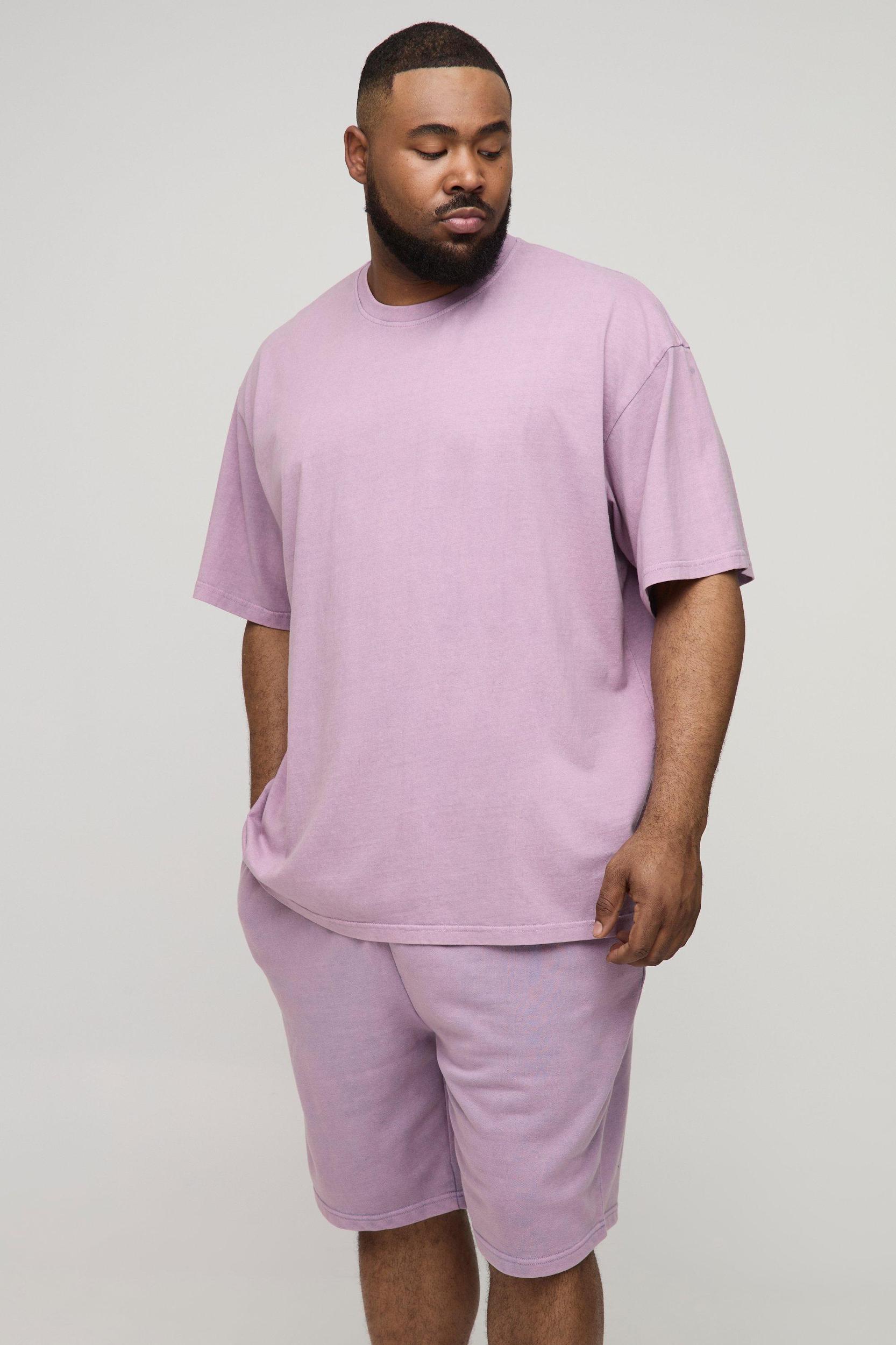 Plus Oversized Acid Wash T-Shirt & Short Set | boohooMAN USA Product Image