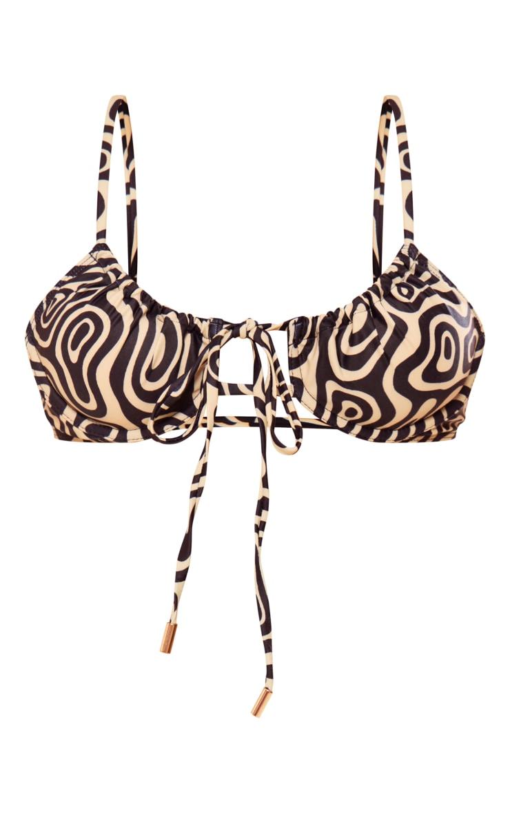 Black Geometric Underwired Ruched Bikini Top Product Image