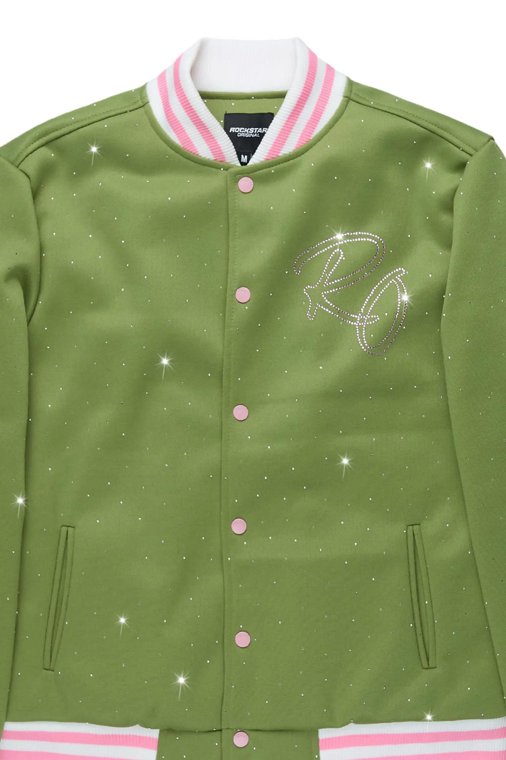 Alonza Green/Pink Rhinestone Varsity Jacket Female Product Image