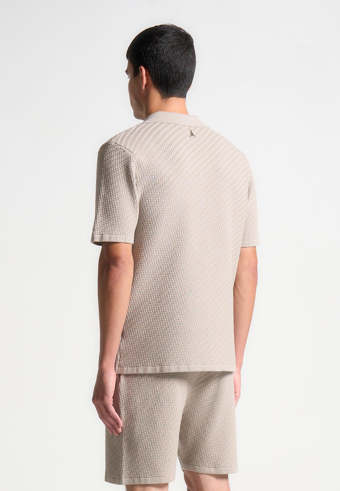 Herringbone Knit Revere Shirt - Taupe Male Product Image