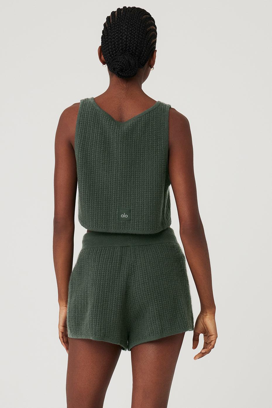 Cashmere Plush Waffle Cropped Tank - Dark Cactus Female Product Image