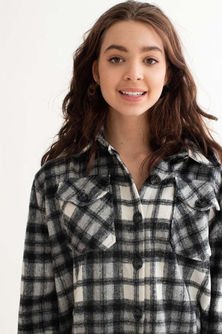 Black & Ivory Plaid Oversized Shacket Product Image