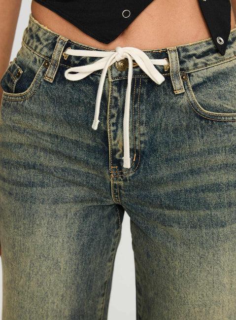 Mellowed Out Low Rise Straight Leg Jeans Antique Wash Product Image