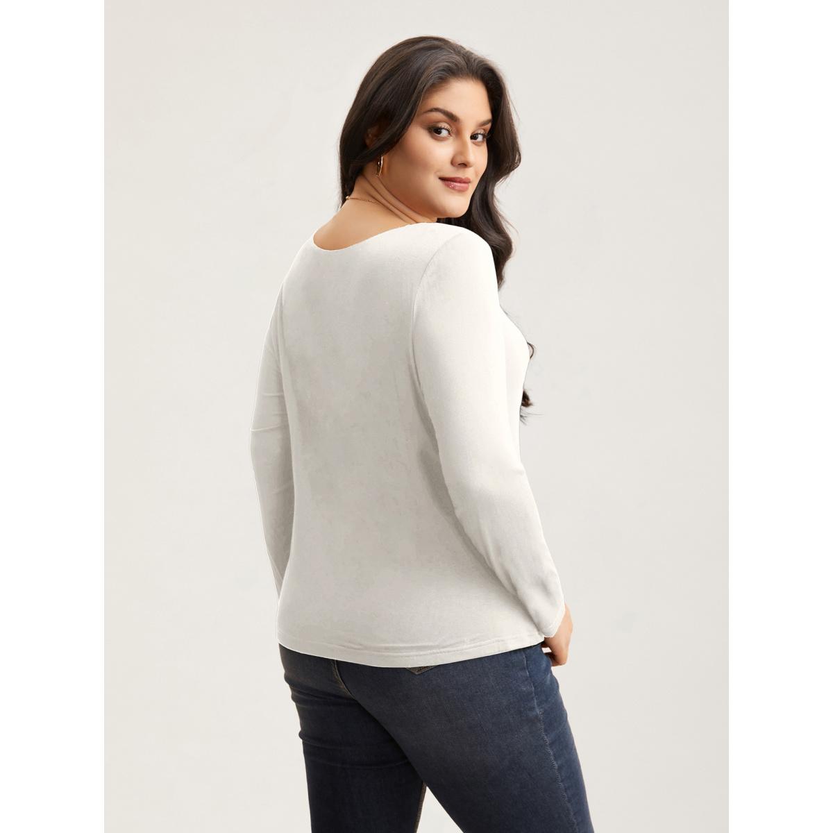 Plus Size Supersoft Essentials Solid U Neck T-shirt WhiteSmoke Women Elegant Non U-neck Skinny Everyday T-shirts BloomChic 18-20/2X Product Image
