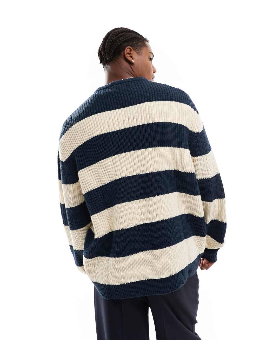 ASOS DESIGN oversized knit sweater in navy stripe Product Image