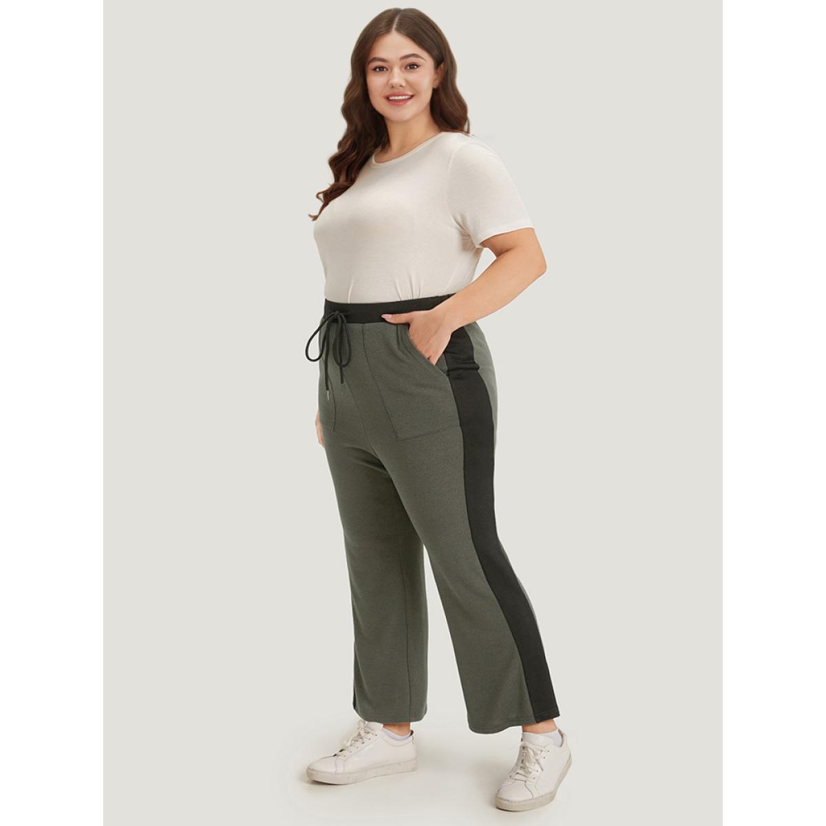 Contrast Pocket Drawstring Bootcut High Rise Sweatpants Multicolor Plus Size Women Casual Dailywear Contrast 10/M Bloomchic Product Image