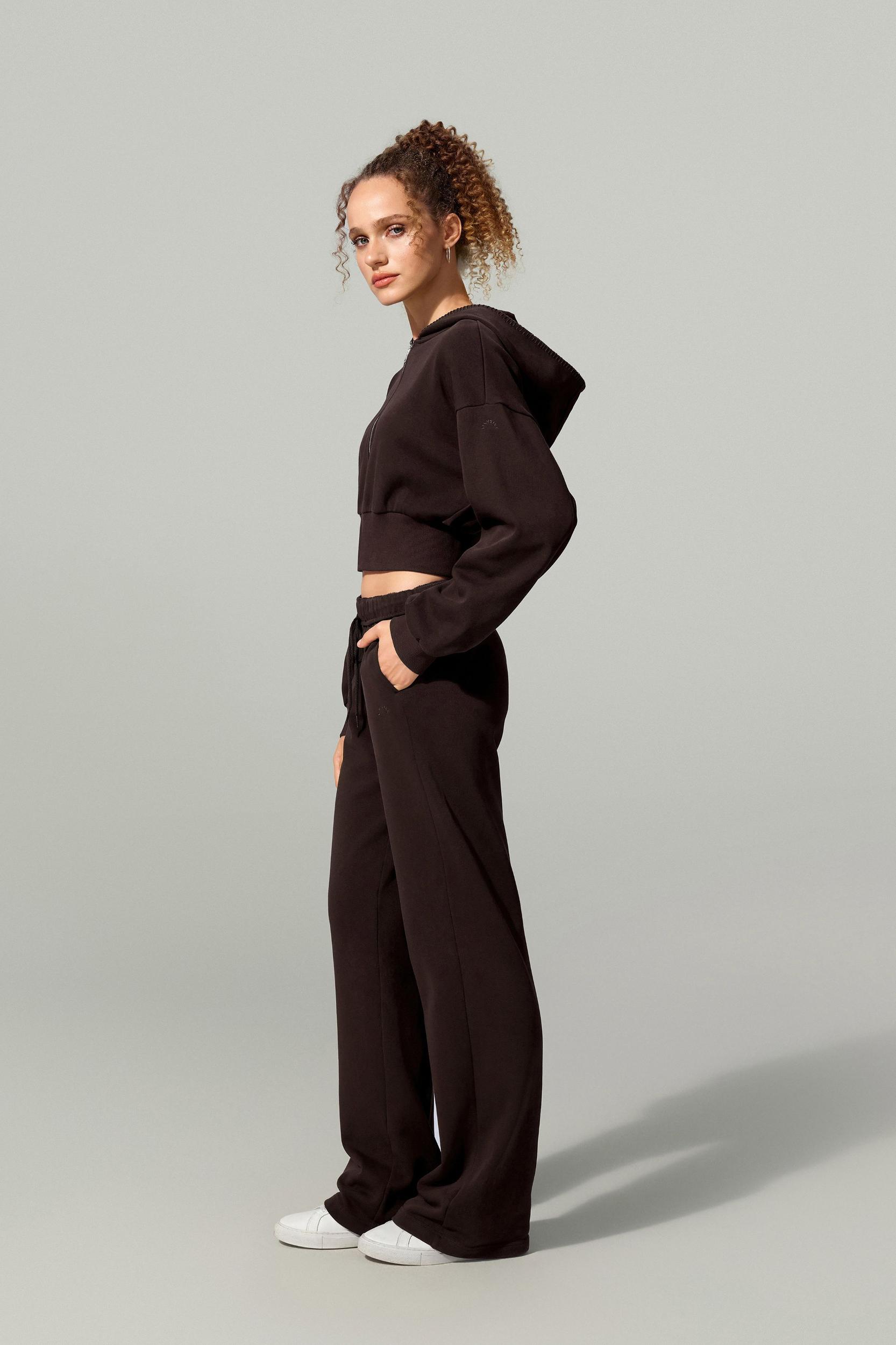 LILYSILK SILKERRY Womens Cropped Zip Up Hoodie | 100% Silk Loops | Cozy Zip-Up Jacket | Espresso L Product Image