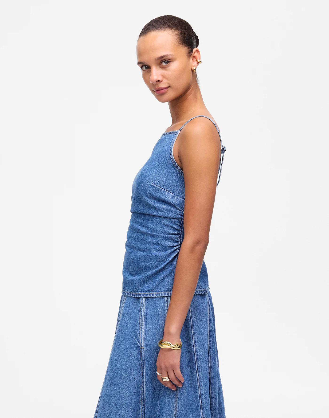 Ruched Squareneck Tank in Robertson Wash: Airy Denim Edition Product Image