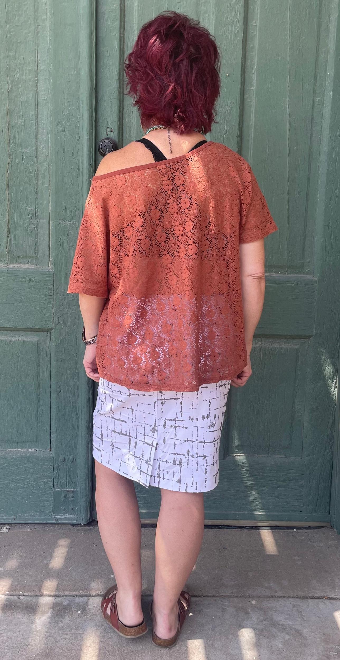 Camille Taupe Lines Pull-On Pencil Skirt by Krazy Larry Product Image