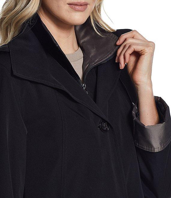 Gallery Silk Bib Stand Collar Detachable Hood Pocketed Rain Coat Product Image