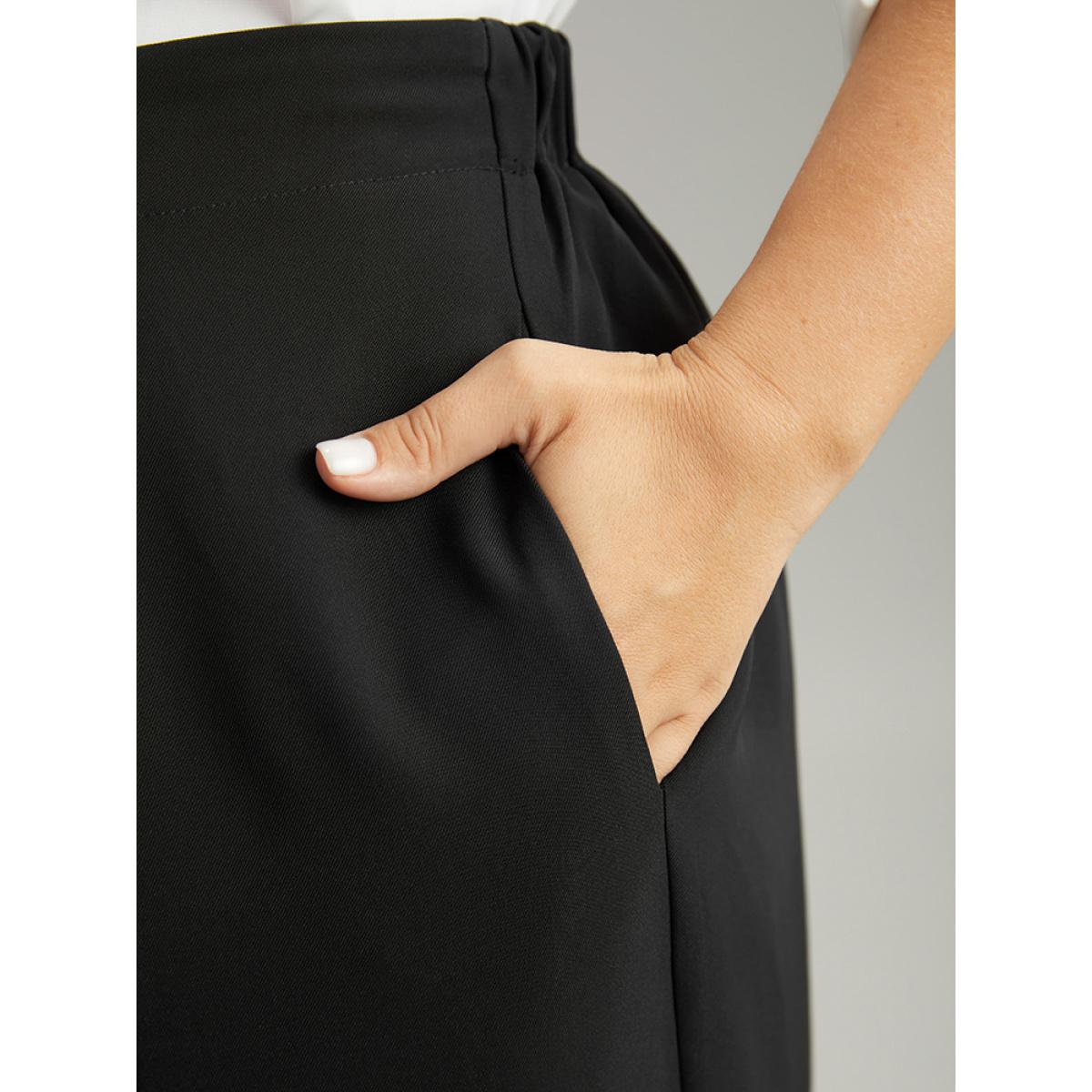 Plus Size Static-Free Metal Chain Detail Split Hem Pants Women Black At the Office Straight Leg High Rise Office Pants BloomChic 10/M Product Image