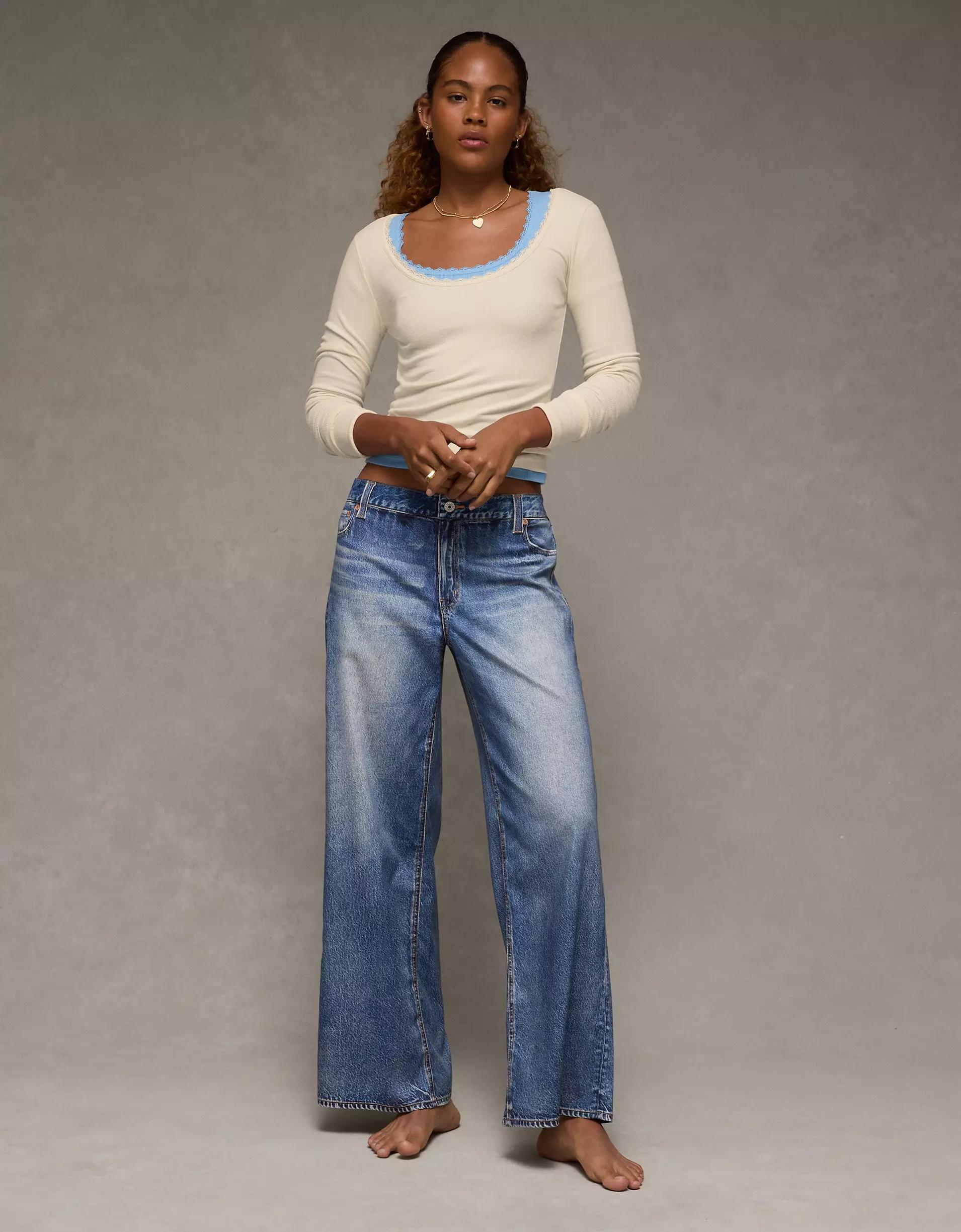 AE Lace-Trim Long Sleeve T-Shirt Product Image