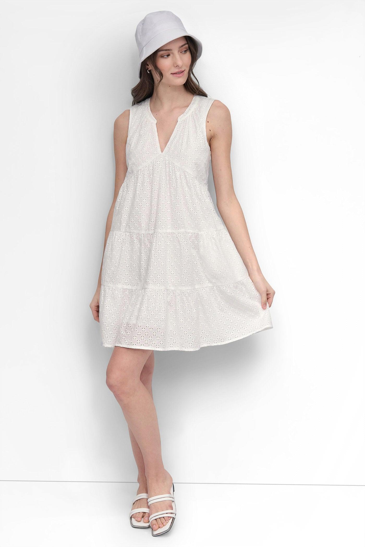 SLEEVELESS EYELET TIERED DRESS Product Image