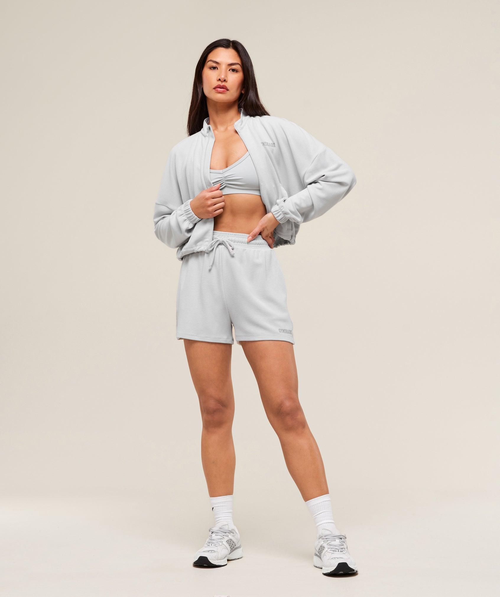 Gymshark Waffle Midi Zip Up Jacket - Light Grey Female Product Image