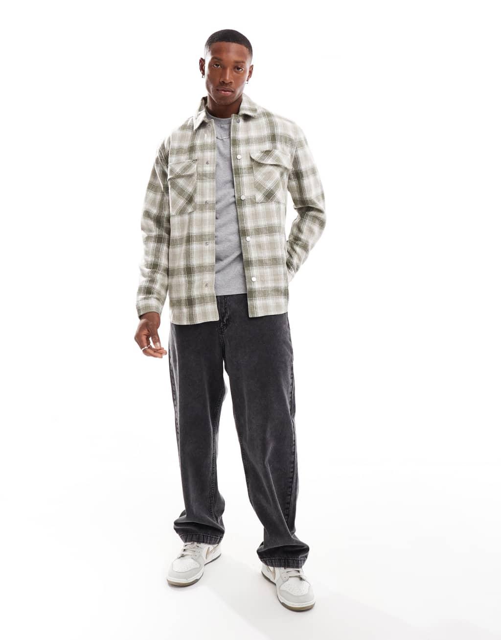 River Island overshirt in green check Product Image