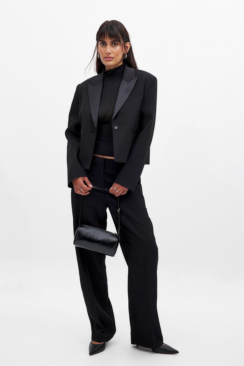 Short Oversized Satin Lapel Blazer Product Image