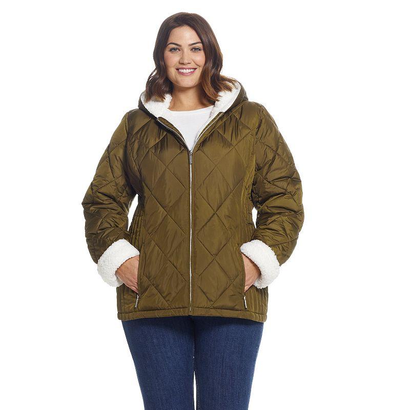 Plus Size Weathercast Sherpa-Trim Quilted Puffer Jacket, Women's, Size: 1XL, Loden Product Image