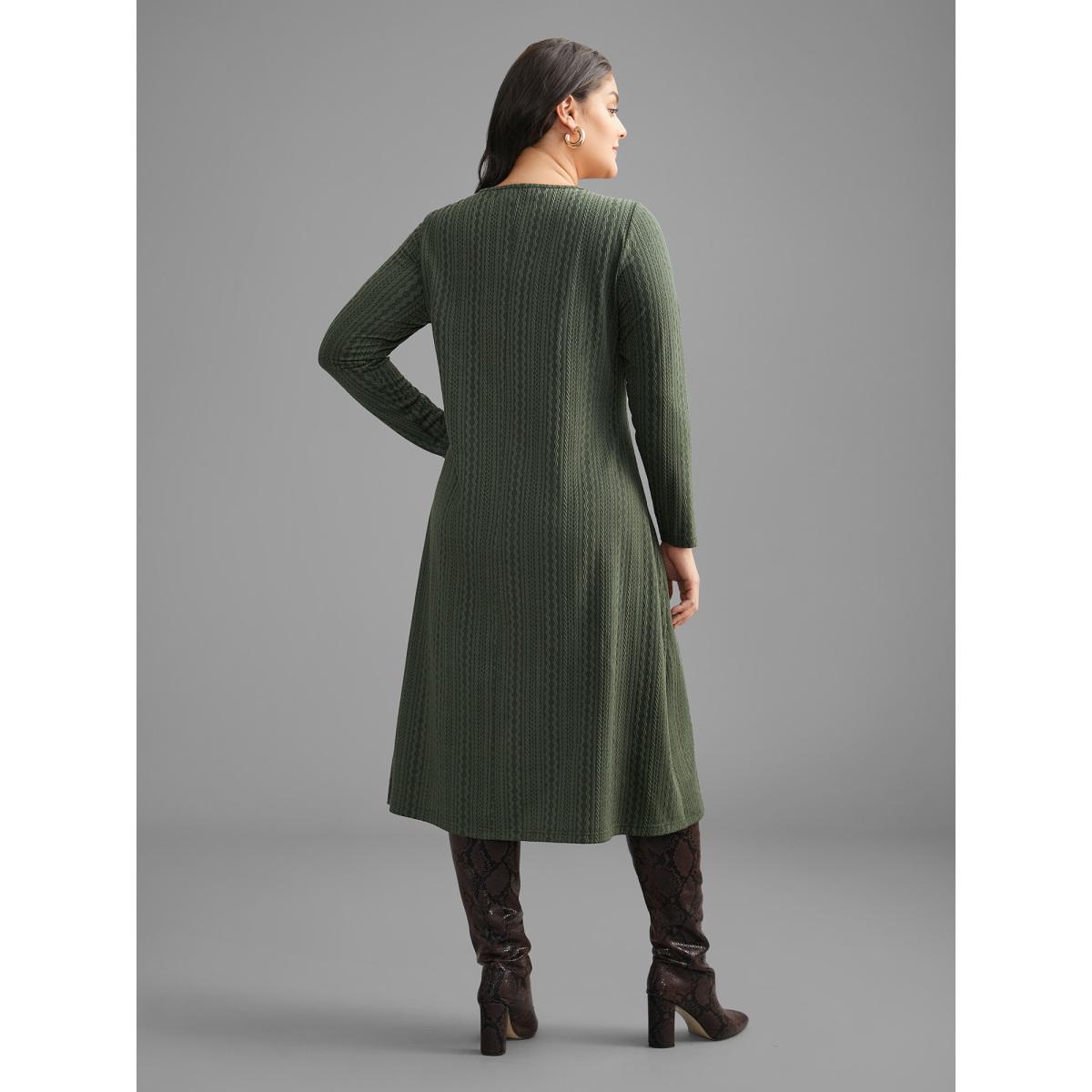 Plus Size Plain Textured Keyhole Knit Dress ArmyGreen Women Casual Texture Knit Dresses Bloomchic 30/6X Product Image