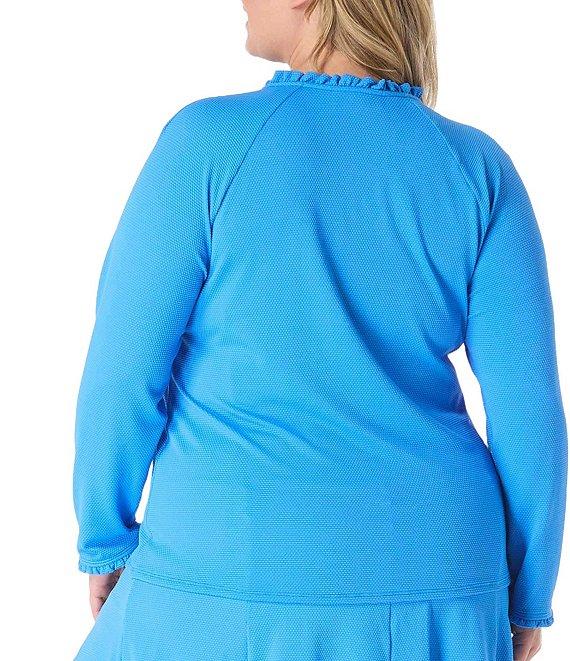 Beach House Plus Size Phoebe Solid Pique Ruffle Trim Long Sleeve Sun Guard Jacket Swim Cover-Up Product Image