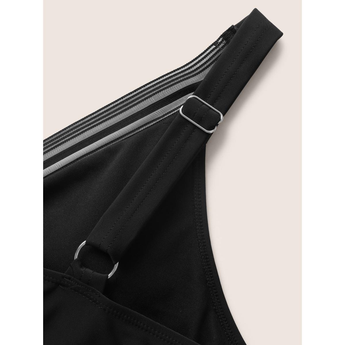 Plus Size Overlap Collar See Through Patchwork Swim Dress Women's Swimwear Black Beach Bodycon Overlap Collar High stretch Curve Swim Dresses BloomChic 10/M Product Image