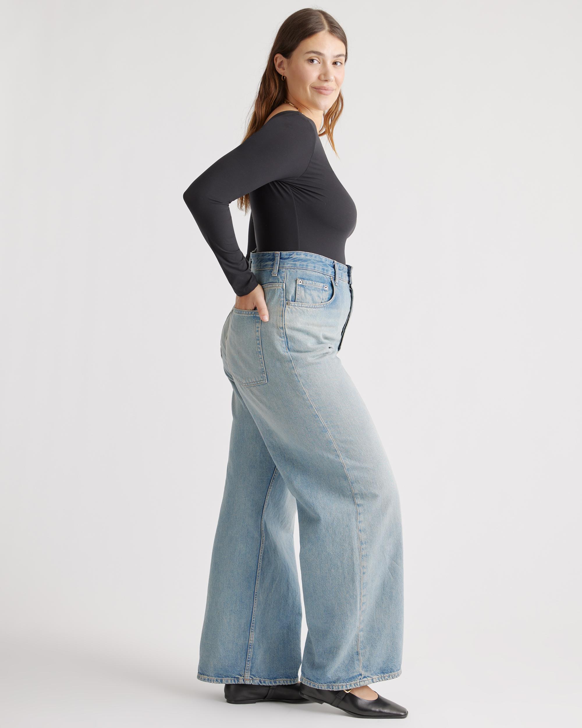 Quince | Women's Second Skin Square Neck Long Sleeve Bodysuit Size XL, Nylon/Spandex Product Image