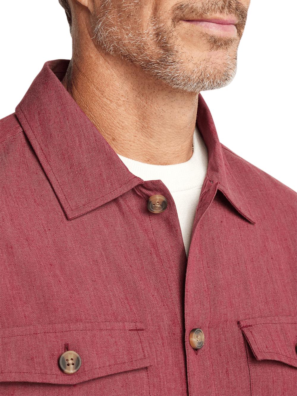 Linen Blend Solid Overshirt - Burgundy Product Image