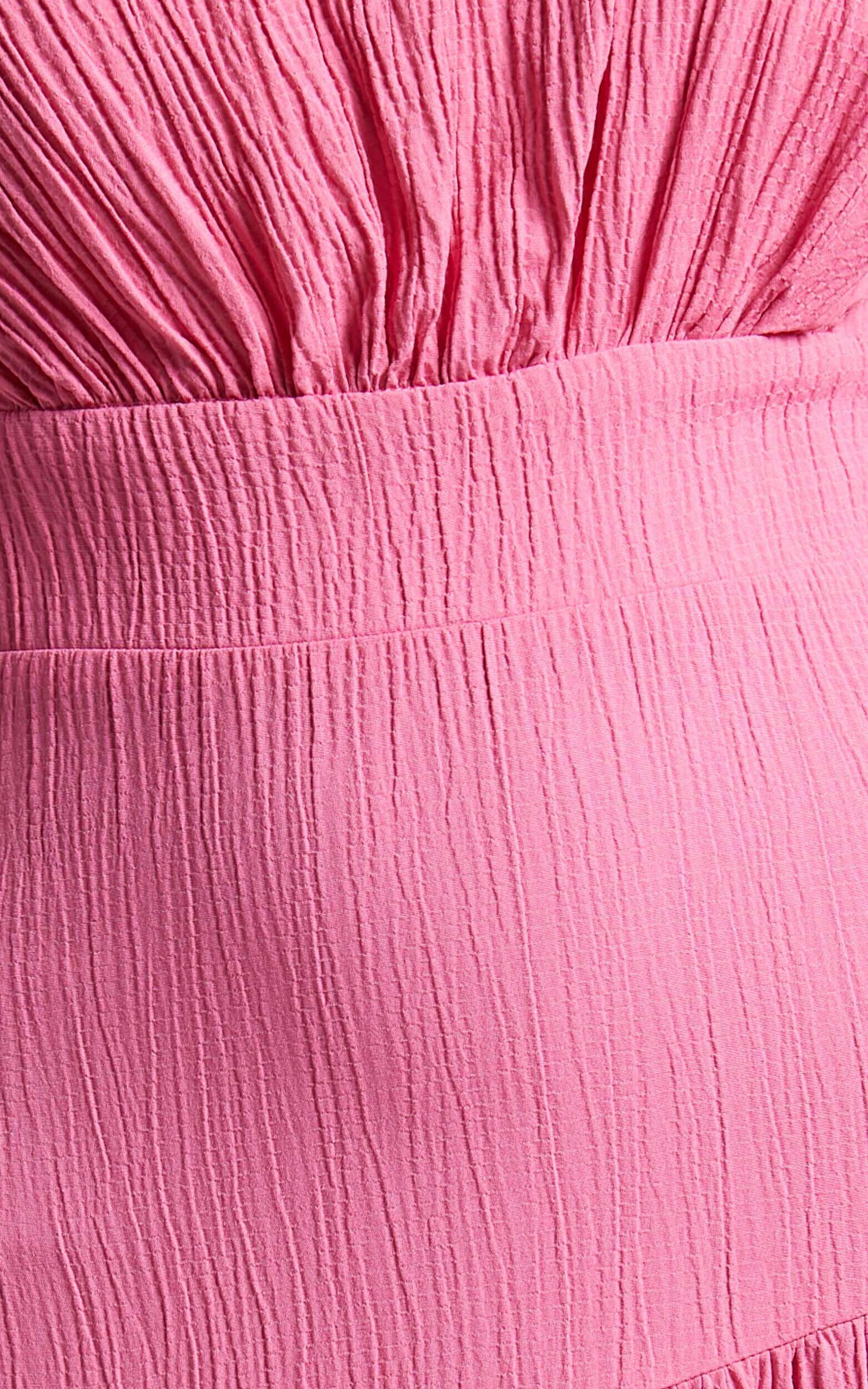 Celestia Midi Dress - Tiered One Shoulder Dress in Bright Pink Product Image