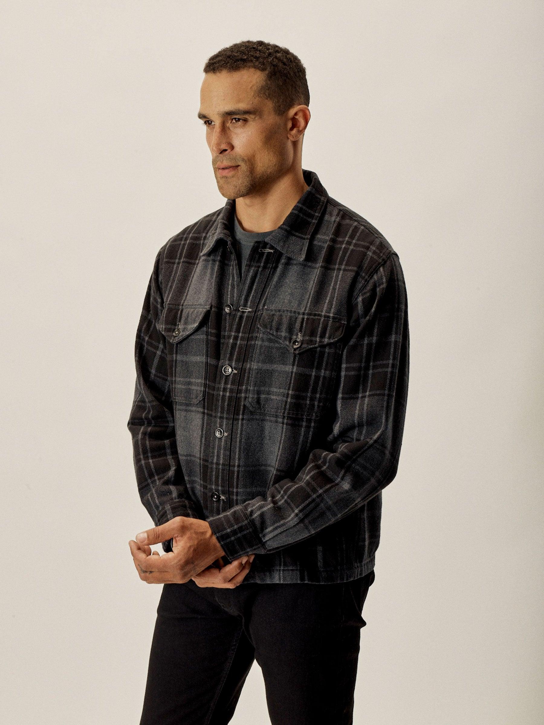Charcoal / Black Plaid Blanket Flannel Field Jacket Product Image